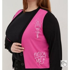 Torrid Lovesick Button Front Cardiagn Super Soft Black & Pink 0X